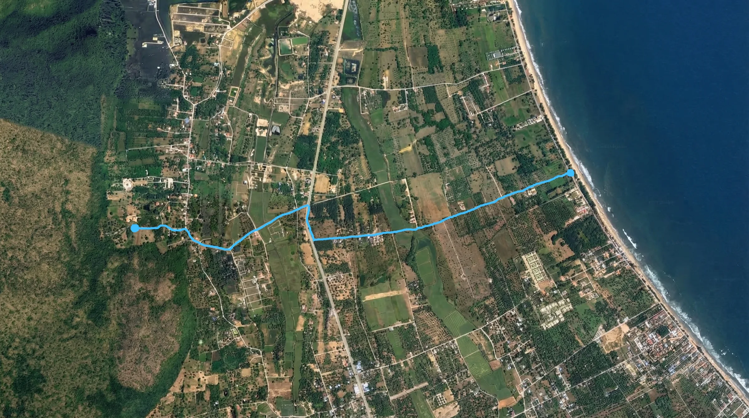 Luftweg vom Grundstück der Villa Avalon zum Strand